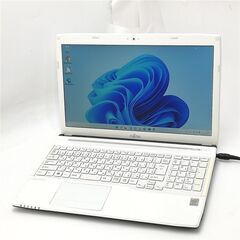 激安 即使用可 15.6型ワイド 白 ノートパソコン 富士通 AH42/M ホワイト 中古美品 Celeron 8GB DVD 無線 Wi-Fi Bluetooth Windows11 Office