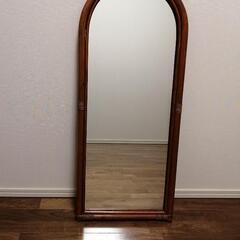 【美品】籐の枠の姿見（鏡）