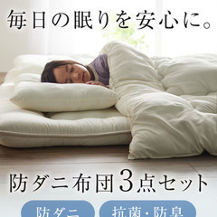 【新品未使用】布団セット(3点) 抗菌防臭防ダニ＜シングル＞色：ブラウン[日本製]の画像