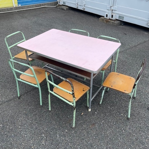 幼稚園　机　椅子6脚　セット　昭和レトロ　アンティーク家具