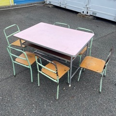 幼稚園　机　椅子6脚　セット　昭和レトロ　アンティーク家具