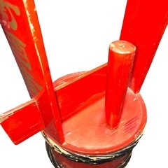 酒樽 酒造容器 お酒用 酒器　昭和レトロ 朱赤 中身無し 現状品 全長57cm 木製の画像