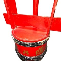 酒樽 酒造容器 お酒用 酒器　昭和レトロ 朱赤 中身無し 現状品 全長57cm 木製の画像