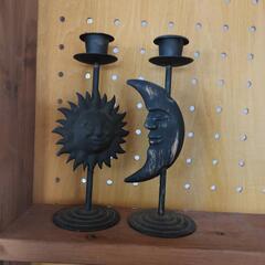 もらってください【ろうそく立て 月と太陽】アイアン製