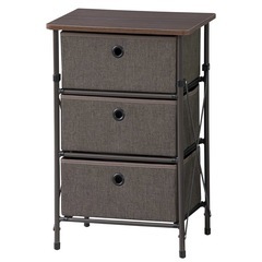 簡単組み立てチェスト ブラウン 3段の画像