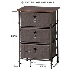 簡単組み立てチェスト ブラウン 3段の画像