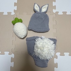 ニューボーンフォト撮影用衣装 うさぎの帽子・尻尾付きのパンツ・カ...