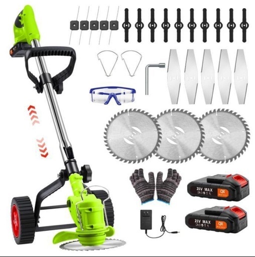 ☆★新品未使用★☆ 電動 草刈り機 充電式 大容量バッテリー2個付き 日本語説明書付 グリーン