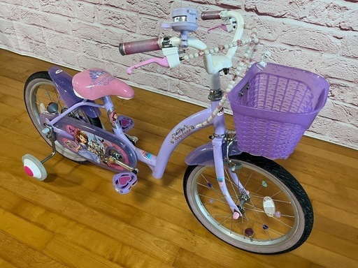 【完売御礼】【幼児用】整備済 アイデス 18型 ちいさなプリンセス  ソフィア 中古幼児用自転車 身長107cm程度から小学生以下まで 紫色 <自転車のオオムラ 静岡店>