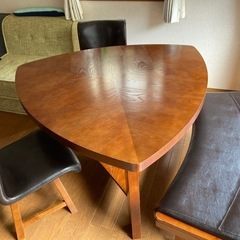 【お値下げ中】ユノメ家具ダイニングテーブル　椅子3脚付き　美品　
