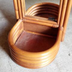 KOIZUMI コイズミ ラタン 鏡 ウォールミラー 収納付き 壁掛けミラー 籐家具 姿見 昭和レトロ　/TJ-1957 2Fの画像