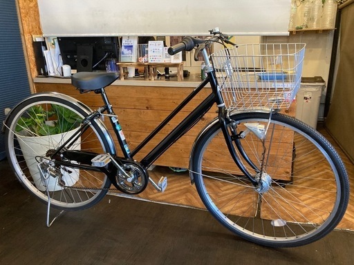 【SALE！全品防犯登録無料！前輪タイヤ・前輪チューブ新品！】 LEDオートライト　6段変速　27インチ自転車　ブラック