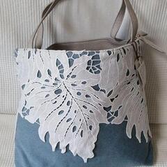 新品モンステラレース飾りのバッグ