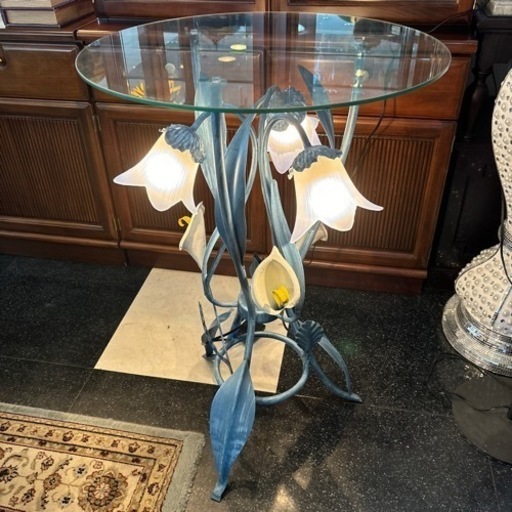 照明付き フラワーガラステーブル ガラステーブル テーブル 照明 インテリア おしゃれ オブジェ サイドテーブル フラワースタンド シンプル おしゃれ インテリア