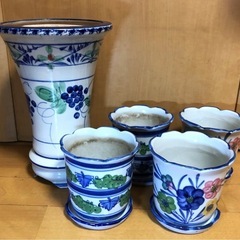 ハンドペイント レトロな陶器の植木鉢5個セットの画像