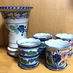 ハンドペイント レトロな陶器の植木鉢5個セット