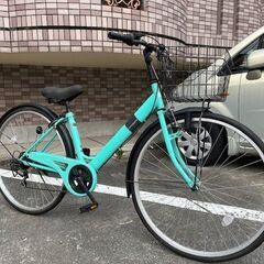 【メンテナンス済み】　27インチ　シティサイクル ６速　ライムグリーン