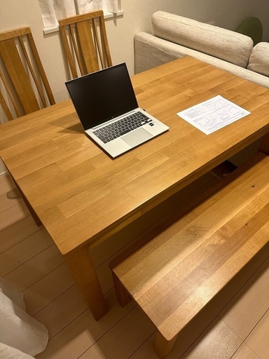 無垢材　ダイニングテーブル　80x135 ワイトオーク(中古)