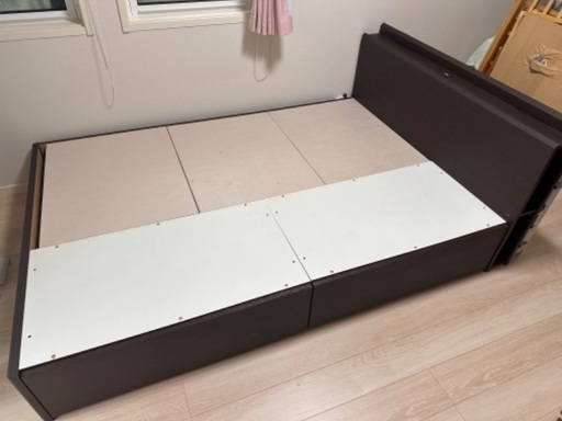 収納付きダブルベッド ダークブラウン