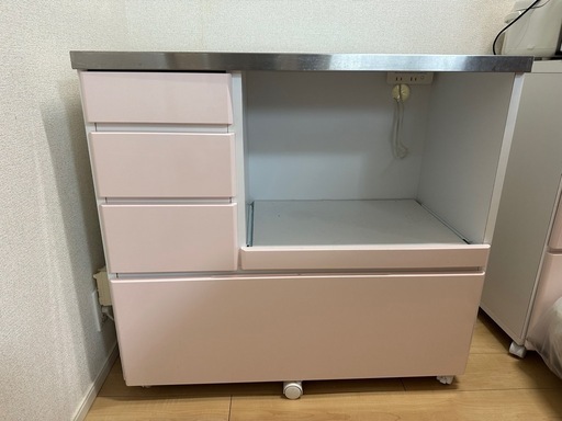 レンジ収入　調理台　キッチン収納　ピンク　ステンレス　かわいい