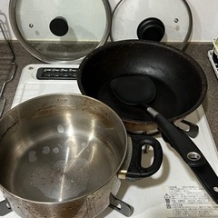 キッチン調理器具5点まとめ 鍋2点　ふた付き　調理ヘラ1点 