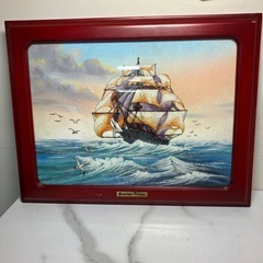 K2408-650 砂絵 帆船 額キズ・汚れあり 中古