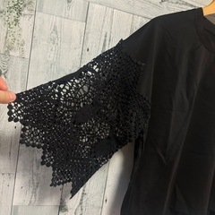 【新品タグ付き】袖レース黒カットソーの画像