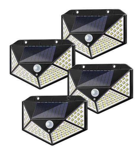 ⑤【新品未使用品】4個セットソーラーセンサーライト  100LED/IP67防水/4面発光/照射＆3モード/自動点灯/消灯