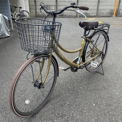 自転車　26インチ　カーキ色　ギア有　即乗車可　シティサイクル