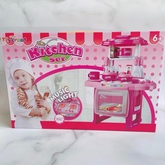 キッチンセット おままごと ごっこ遊び 知育玩具 組立式 食器 調理器具 軽量設計 ピンクの画像