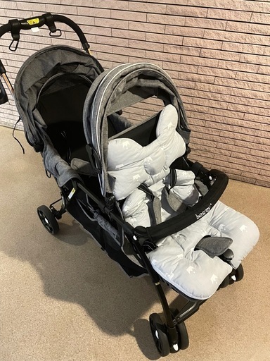 【超美品】二人乗り ベビーカー 縦型 ベビーカー 2人乗りベビーカー 双子 兄弟 姉妹 二人用ベビーカー レインカバー 大容量物置 カゴ 折りたたみベビーカー 子供０歳-3歳まで