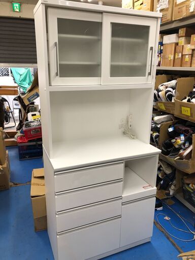 ニトリ キッチンボード レジューム 食器棚 キッチン収納 おしゃれ デザイン家具 北欧 新生活 幅(W)90cm ホワイト　美品 クリーニング済み 堺市 石津【ジャングルジャングルサカイ石津店】