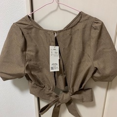 新品 半袖 ブラウン パフスリーブトップス M 半袖チュニック ブラウス レディース 夏 秋服しまむら shimamuraの画像