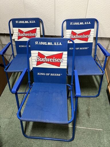 バドワイザー Budweiser キャンプチェア 3脚 折りたたみ アウトドア 幅53cm×奥行53cm×高さ78cm（座高42cm）
