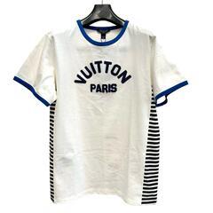 【LOUIS VUITTON/ルイ・ヴィトン】 RW232W ロゴ 半袖Ｔシャツ コットン ホワイト/ブルー メンズ【中古】【真子質店】【GD】【DSMo】