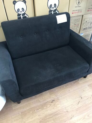 ★ジモティ割あり★  2人掛けソファ　 ブラック H80×W118×D74 クリーニング済み KJ5985