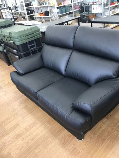 ★ジモティ割あり★ ニトリ 2人掛けソファ　合皮　ハイバックソファ ブラック H87×W147×D90 クリーニング済み KJ5987