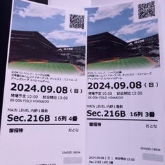 日本ハムファイターズ　エスコンペアチケット9/8