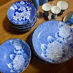 《美品》紫陽花柄お皿・徳利セットの画像