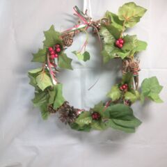 フラワーリース 大きめ クリスマス ２個 セット 松ぼっくり インセチア リース 造花 玄関 壁掛け リーフの画像