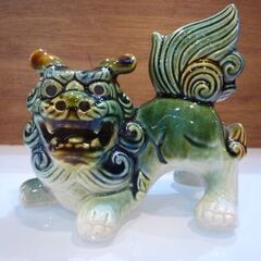 ② 陶器 置物 シーサー 阿吽セット 高さ12.5cm 一対 琉球 特産品 縁起物 民芸品 工芸品 沖縄 魔除け 唐獅子 札幌市東区 新道東店の画像