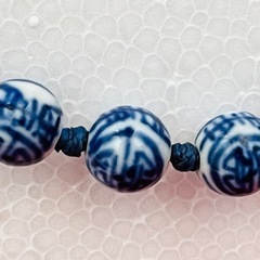 中国陶器ネックレス ビンテージ 手描き模様 アクセサリー ブルー 和風ネックレスの画像