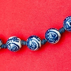 中国陶器ネックレス ビンテージ 手描き模様 アクセサリー ブルー 和風ネックレスの画像