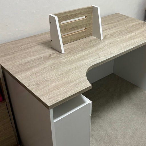 【美品】LOWYA 幅140 パソコンデスク　L字デスク　引き出し付き　収納付き