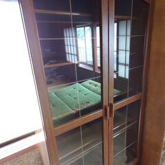 昭和　レトロ　本棚　180×86×42㎝■　キャビネット　飾り棚　収納　ガラス■駒ヶ根市の画像