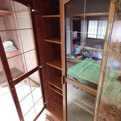 昭和　レトロ　本棚　180×86×42㎝■　キャビネット　飾り棚　収納　ガラス■駒ヶ根市の画像