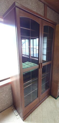昭和　レトロ　本棚　180×86×42㎝■　キャビネット　飾り棚　収納　ガラス■駒ヶ根市