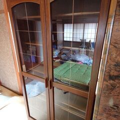 昭和　レトロ　本棚　180×86×42㎝■　キャビネット　飾り棚　収納　ガラス■駒ヶ根市の画像