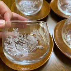 麦茶のグラス　ススキ模様andソーサー5個セットの画像