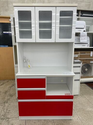 ★ジモティ割あり★  レンジボード 白・赤 H180.5×D48×W89.5 クリーニング済み TJ8235
